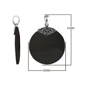 Sterling Silver Black Shell Round Polished Designer Pendant For Wholesale Jewelry Collections.