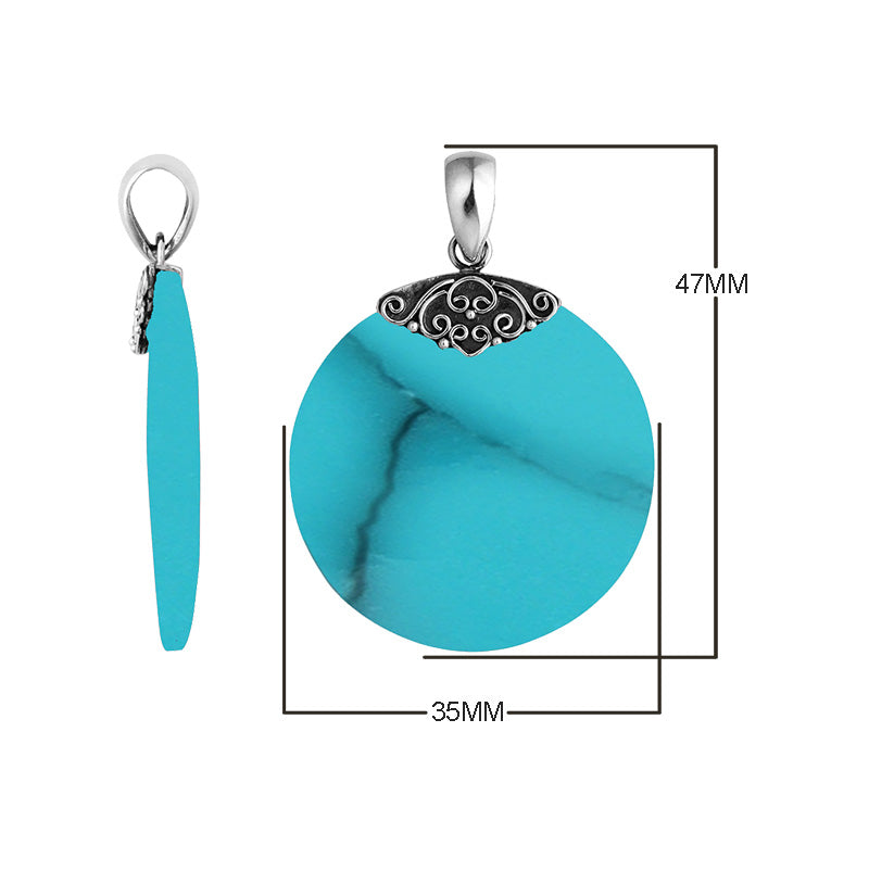 Sterling Silver Turquoise Shell Round Polished Designer Pendant For Wholesale Jewelry Buyers.