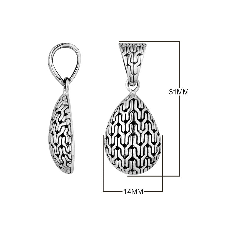 Sterling Silver Textured Teardrop Pattern Pendant For Wholesale Jewelry Collections.