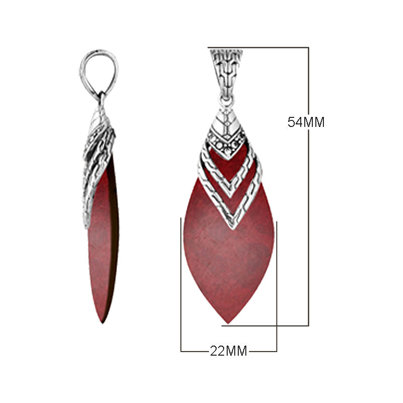 Sterling Silver Red Coral And Cubic Zirconia Layered Designer Pendant For Wholesale Jewelry Buyers.