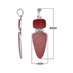 Sterling Silver Red Coral Dual Stone Geometric Pendant For Wholesale Jewelry Buyers.