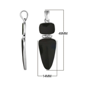 Sterling Silver Black Shell Dual Stone Geometric Pendant For Wholesale Jewelry Buyers.