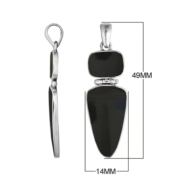 Sterling Silver Black Shell Dual Stone Geometric Pendant For Wholesale Jewelry Buyers.