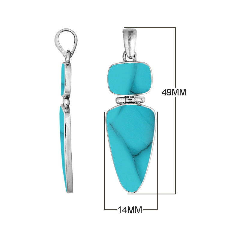 Sterling Silver Turquoise Shell Dual Stone Geometric Pendant For Wholesale Jewelry Buyers.