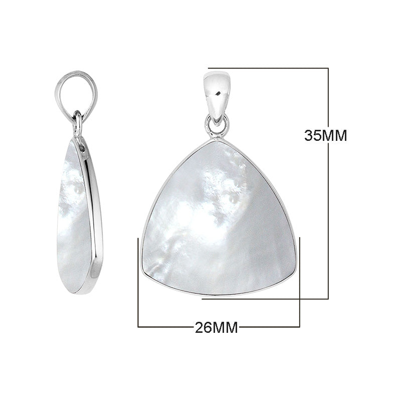 Sterling Silver Mother Of Pearl Triangular Pendant For Wholesale Jewelry Buyers.
