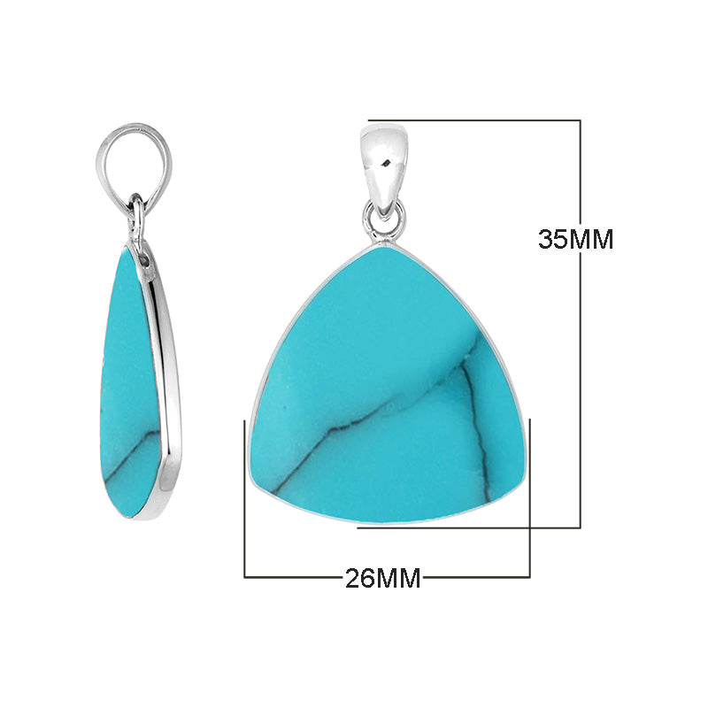 Sterling Silver Turquoise Shell Triangular Pendant For Wholesale Jewelry Buyers.