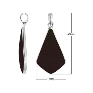 Sterling silver Black Shell geometric shield pendant with broad angular silhouette and polished bezel frame