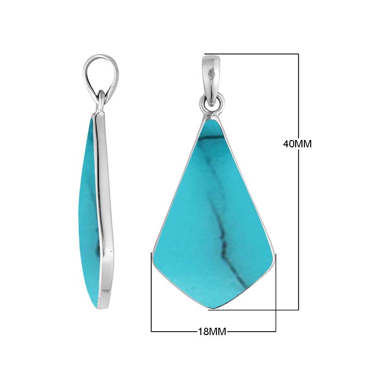 Sterling silver Turquoise Shell geometric shield pendant with broad angular silhouette and polished bezel frame