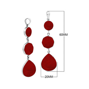 Sterling Silver Red Coral Triple Drop Pendant With Polished Balinese Frame.