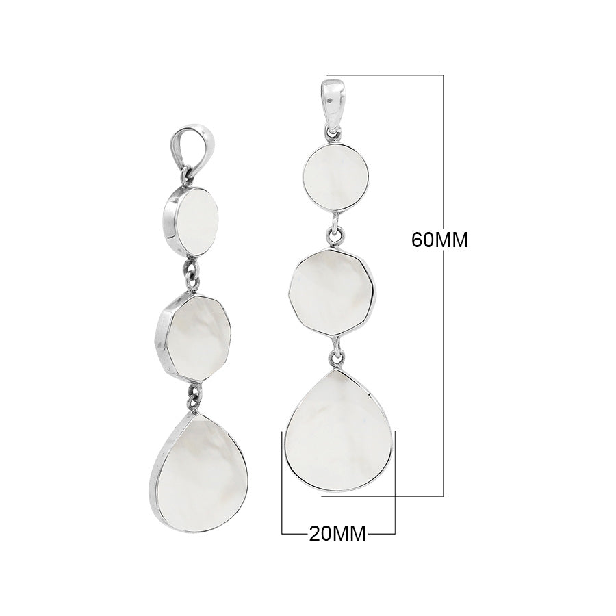 Sterling Silver Elegant Triple Drop Mother Of Pearl Pendant For Wholesale Buyers.