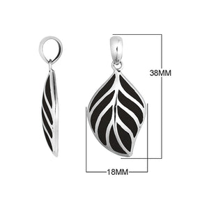Sterling Silver Black Shell Leaf Pendant With Polished Silver Vein Design For Wholesale Collection.