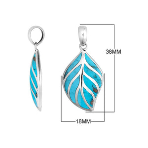 Sterling Silver Turquoise Shell Leaf Pendant With Polished Silver Vein Detailing For Wholesale Jewelry Buyers.