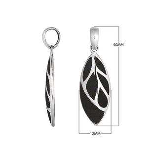 Sterling Silver Black Shell Leaf Pendant With Polished Silver Vein Detailing For Wholesale Buyers.