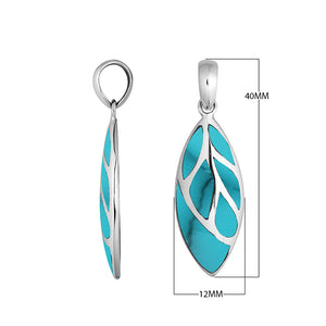 Sterling Silver Turquoise Shell Leaf Pendant With Polished Silver Vein Detailing For Wholesale Buyers.