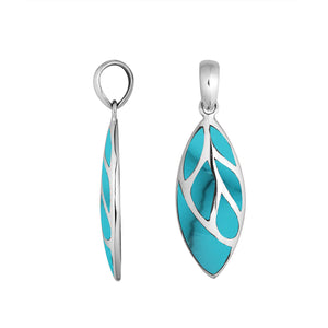 Sterling Silver Turquoise Shell Leaf Pendant With Polished Silver Vein Detailing For Wholesale Buyers.