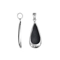 Sterling silver Black Shell teardrop pendant with polished frame and decorative scroll detailing at the base