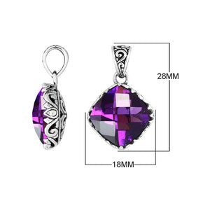Sterling Silver Amethyst Quartz Cushion Pendant With Balinese Filigree Design For Wholesale Buyers.