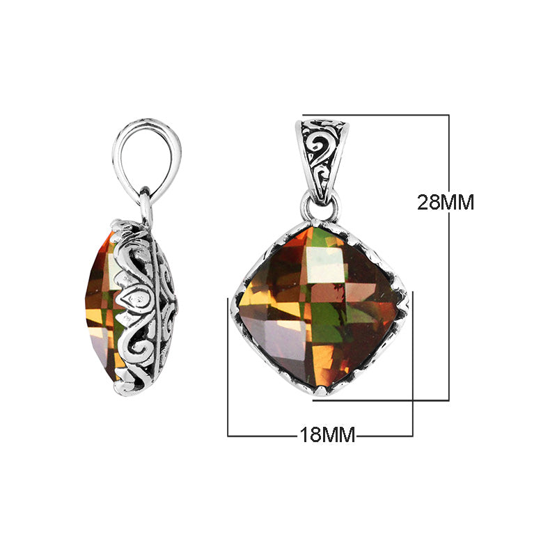 Sterling Silver Citrine Quartz Cushion Pendant With Balinese Filigree Design For Wholesale Buyers.