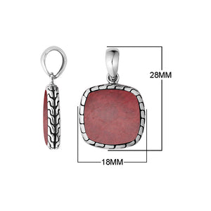 Sterling Silver Red Coral Cushion Pendant With Balinese Frame Design For Wholesale Buyers.