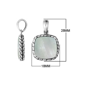 Sterling Silver Mother Of Pearl Cushion Pendant With Balinese Frame Design For Wholesale Buyers.