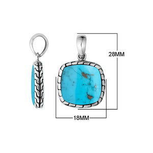 Sterling Silver Turquoise Shell Cushion Pendant With Balinese Frame Design For Wholesale Buyers.