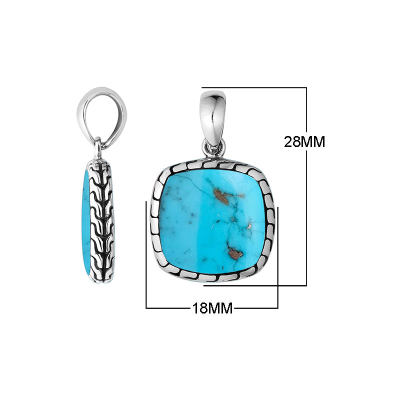 Sterling Silver Turquoise Shell Cushion Pendant With Balinese Frame Design For Wholesale Buyers.
