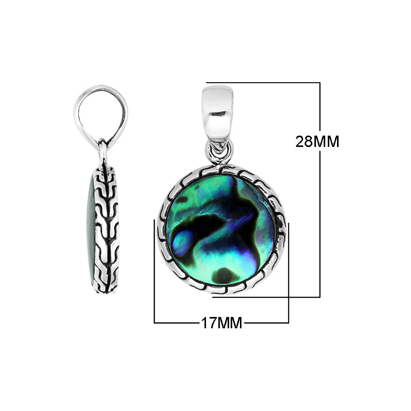 Sterling Silver Abalone Shell Round Pendant With Balinese Frame Design For Wholesale Buyers.