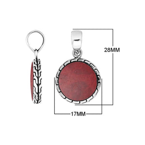 Sterling Silver Red Coral Round Pendant With Balinese Frame Design For Wholesale Buyers.