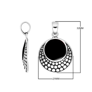 Black Shell Sterling Silver Round Pendant With Cut-Out Design Handcrafted In Bali