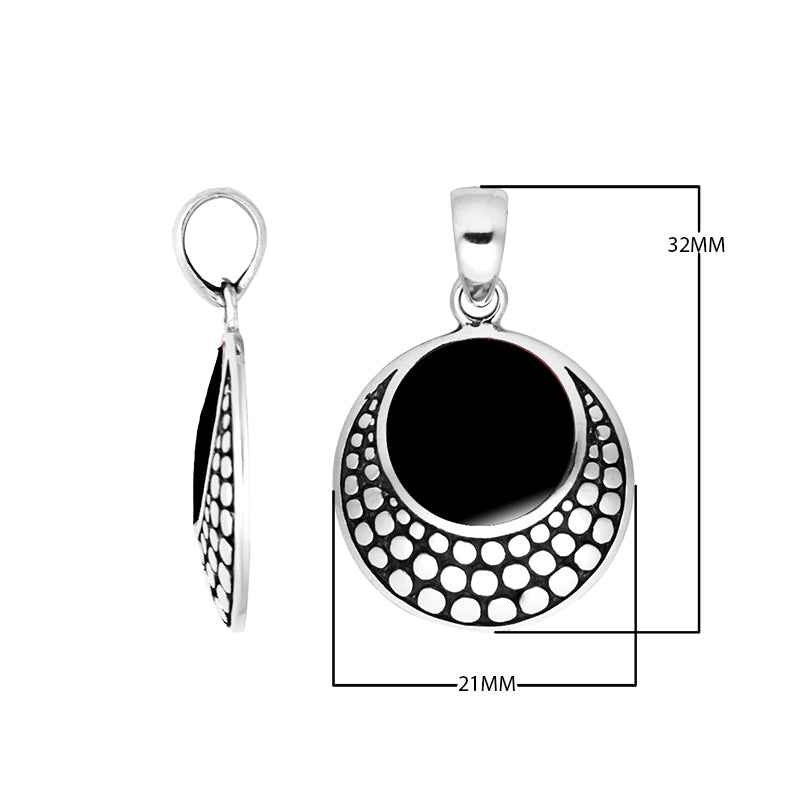 Black Shell Sterling Silver Round Pendant With Cut-Out Design Handcrafted In Bali