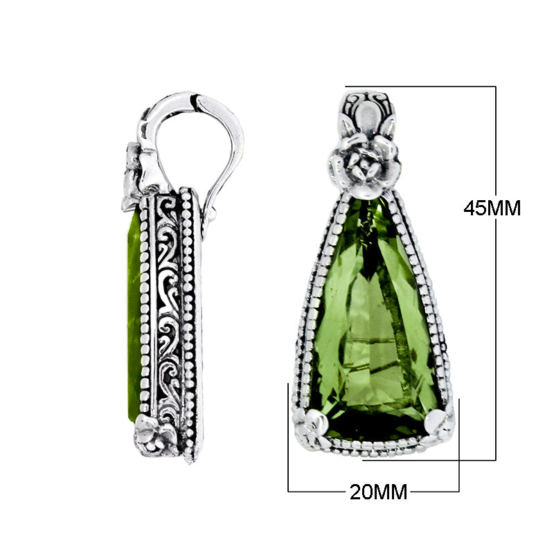 Trapezoid Green Amethyst Quartz Sterling Silver Pendant For Wholesale Jewelry Collection