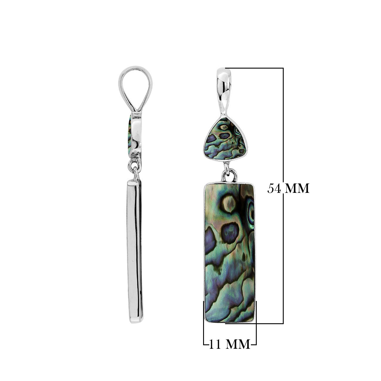 Wholesale Sterling Silver Abalone Shell Earring With Trillion & Rectangle Drop Design Handcrafted In Bali