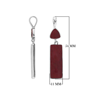 Red coral sterling silver pendant with rectangular and triangular geometric drop handcrafted in Balinese classic design