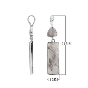 Elegant mother of pearl sterling silver pendant with geometric rectangle and triangle drop handcrafted in artistic Balinese design