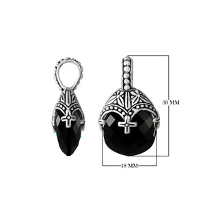 Sterling silver black onyx heart pendant with ornate Balinese handcrafted pattern
