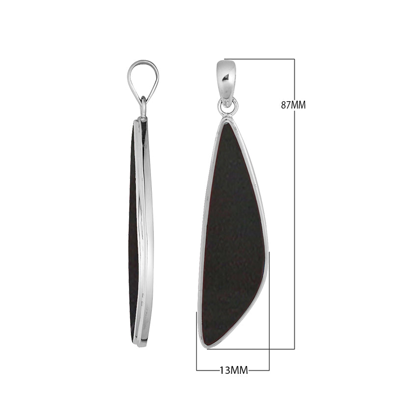 Sterling silver long triangular pendant with Black Shell handcrafted in modern Balinese design