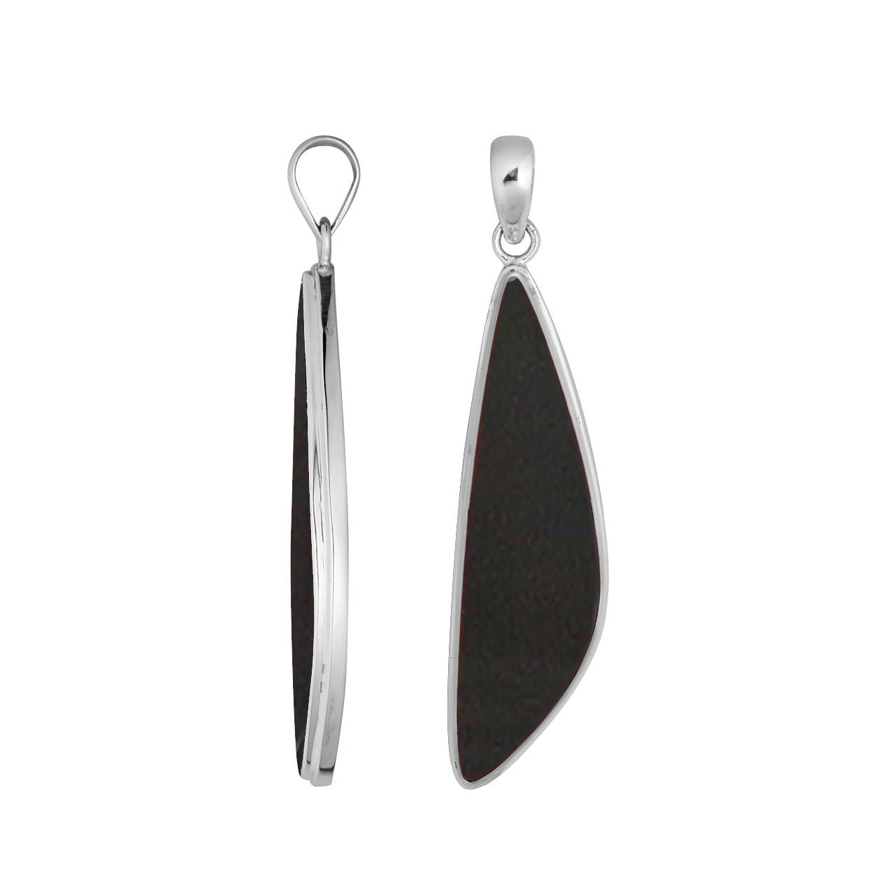 Sterling silver long triangular pendant with Black Shell handcrafted in modern Balinese design
