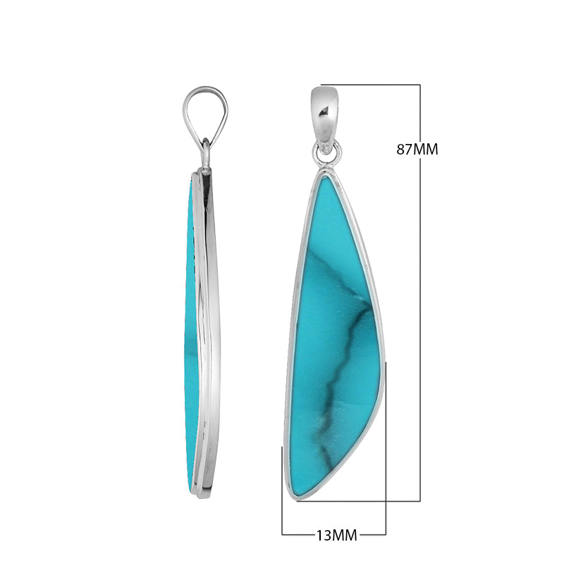 Sterling silver long triangular pendant with Turquoise Shell handcrafted in modern Balinese design