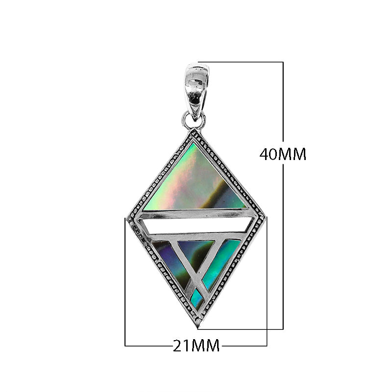 Sterling silver geometric diamond pendant with Abalone Shell handcrafted in modern Balinese design