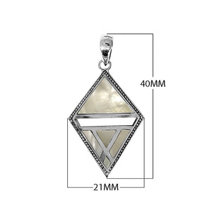Sterling silver geometric diamond pendant with Mother Of Pearl handcrafted in modern Balinese design
