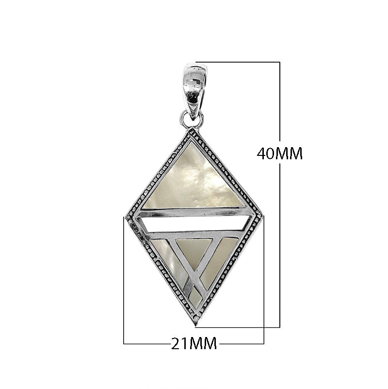 Sterling silver geometric diamond pendant with Mother Of Pearl handcrafted in modern Balinese design