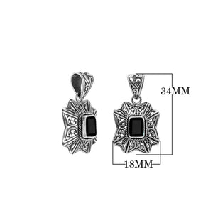 Sterling silver rectangular pendant with Black Onyx center and traditional filigree pattern handcrafted in detailed finish.