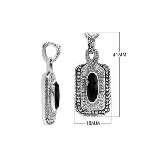Sterling silver oval pendant featuring Black Onyx with traditional beaded frame and oxidized silver craftsmanship.