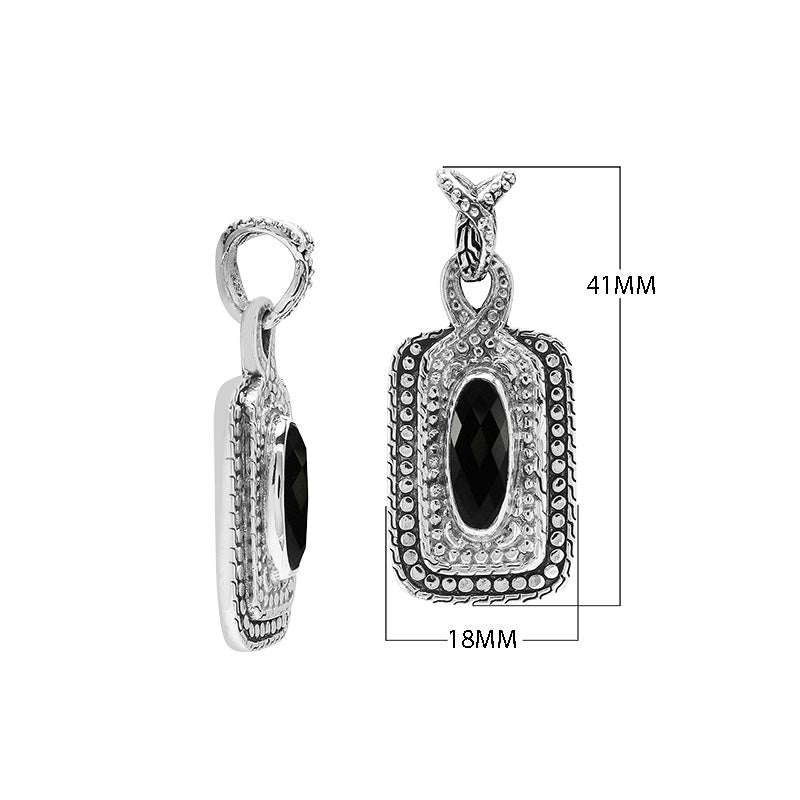 Sterling silver oval pendant featuring Black Onyx with traditional beaded frame and oxidized silver craftsmanship.