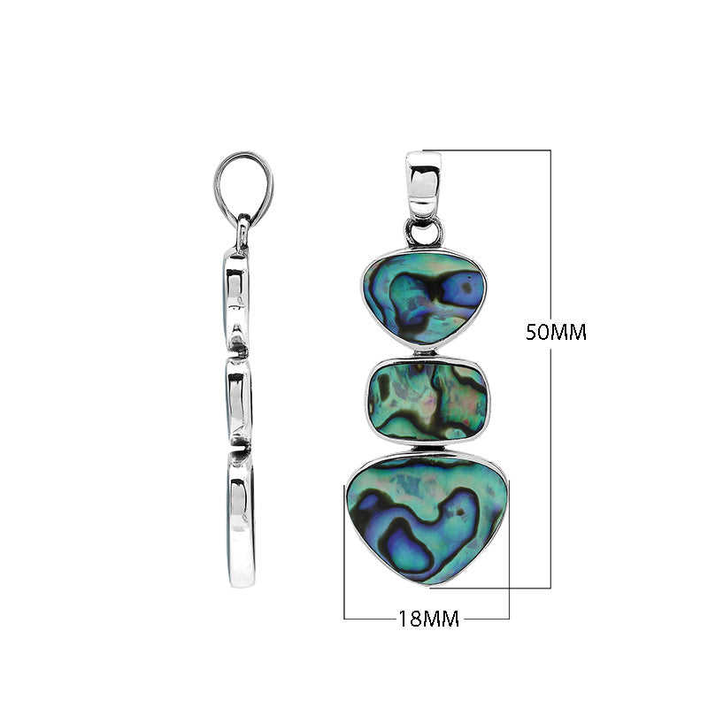 Sterling silver triple-shape pendant featuring abalone shell with smooth polished surface and oceanic tones in classic Balinese design.