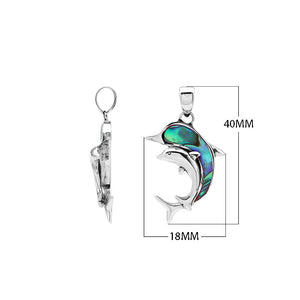 Sterling silver dolphin pendant with black shell inlay and traditional Balinese craftsmanship featuring a polished mirror finish.