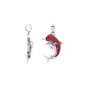 Sterling silver dolphin pendant with red coral inlay and traditional Balinese craftsmanship featuring a polished mirror finish.