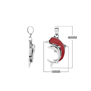 Sterling silver dolphin pendant with black shell inlay and traditional Balinese craftsmanship featuring a polished mirror finish.
