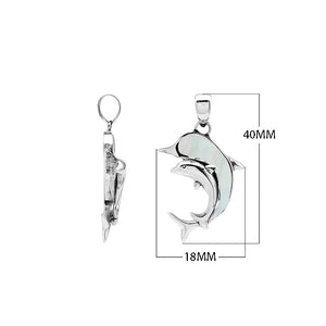 Sterling silver dolphin pendant with black shell inlay and traditional Balinese craftsmanship featuring a polished mirror finish.