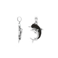 Sterling silver dolphin pendant with black shell inlay and traditional Balinese craftsmanship featuring a polished mirror finish.